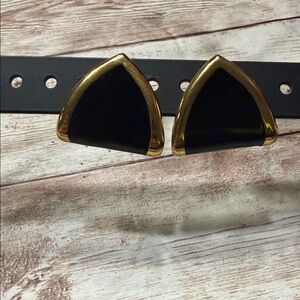 Vintage Gold Tone and Black Enamel Triangle Earrings